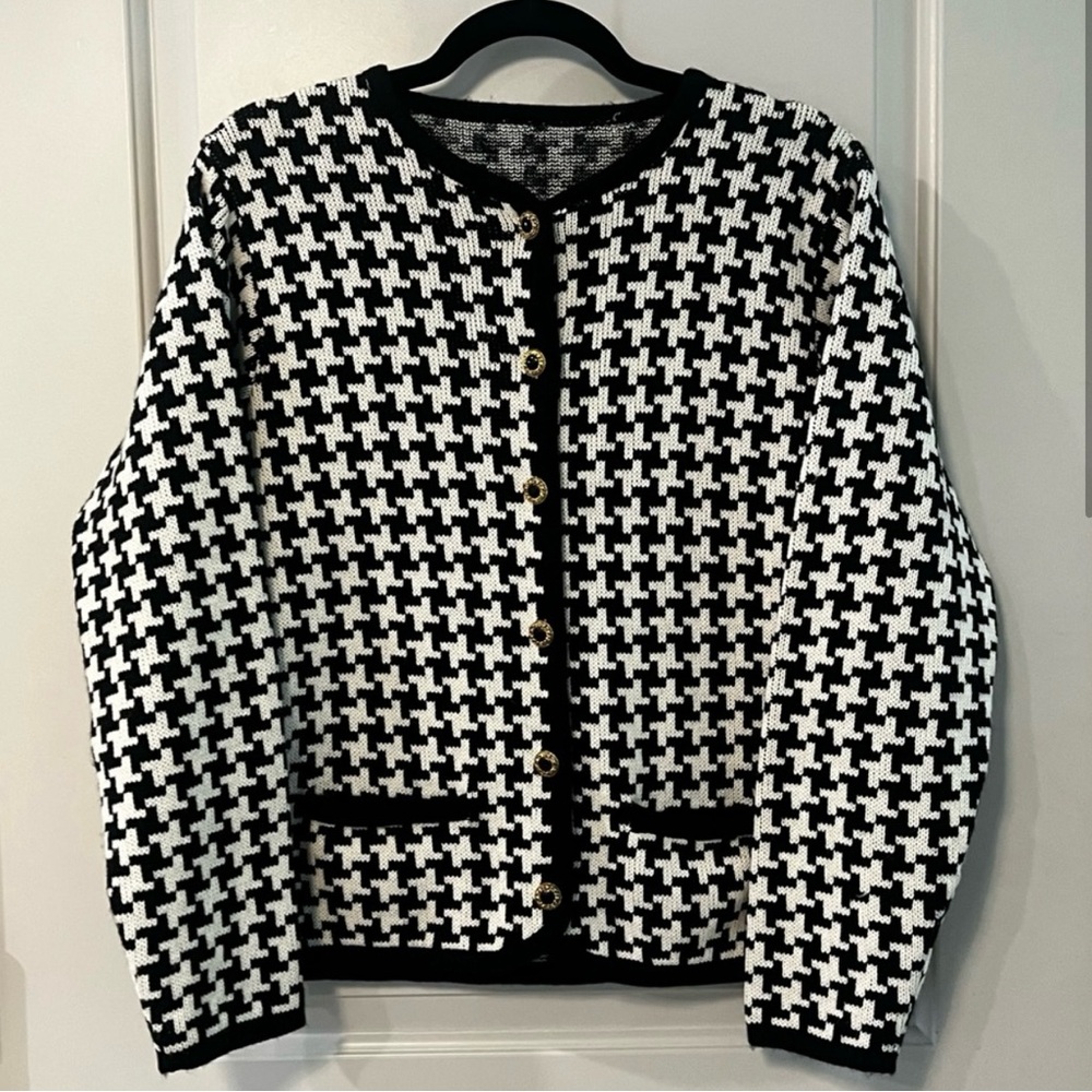 Source Unknown Black and White Houndstooth Blazer
